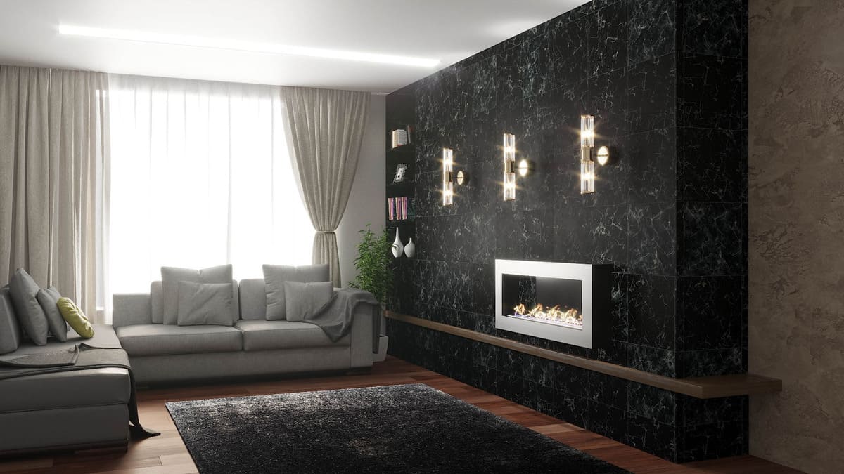 Биокамин "Русский огонь" Хай-тек 1200N настенный с декоративным стеклом (стемалитом) по цене 42 650 руб.