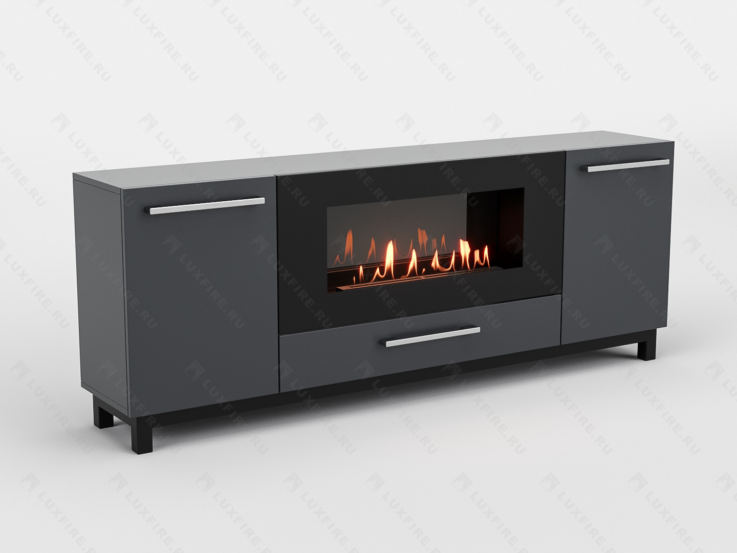 Тумба ТВ Lux Fire "Амур" напольная 1700 матовая, графит с биокамином 900